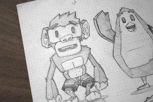 Tyiptych's sketch of a monkey and penguin for the FBI's SOS game