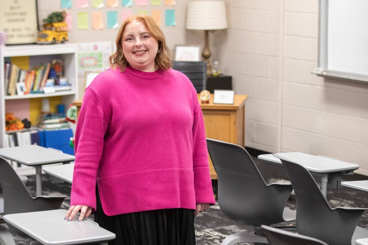 Portrait of Abigail Hardage in a school classroom