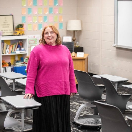 Portrait of Abigail Hardage in a school classroom