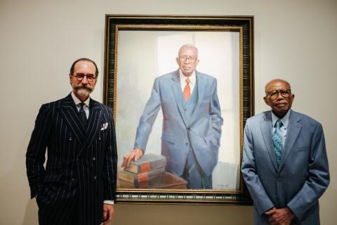 Michael Shane Neal and Fred Gray with Gray's portrait in the Smithsonian