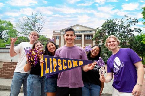 Lipscomb students wearing Lipscomb shirts. 