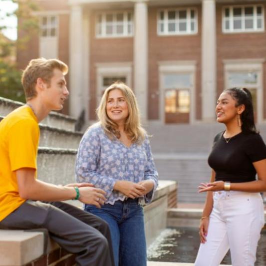 Students by the fountain