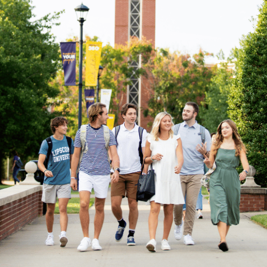 Lipscomb students walking in front of the bell tower