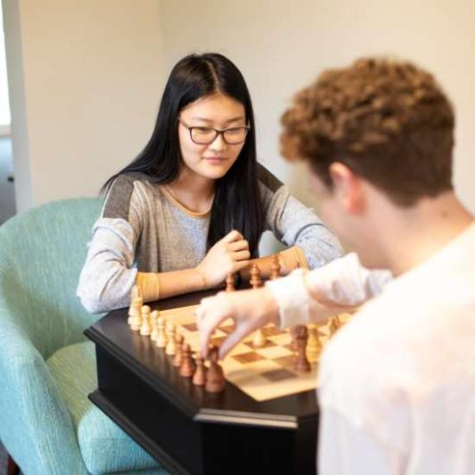 students playing chess in the honors house