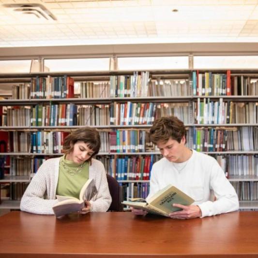 students at the library