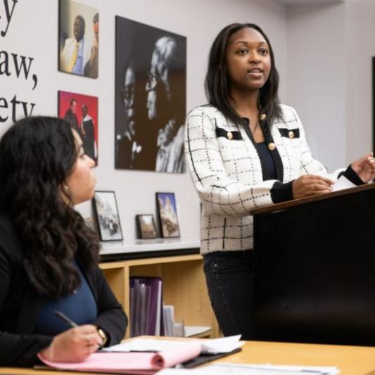student at podium