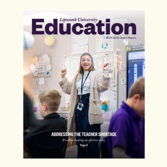 Magazine Cover with alumna teacher in classroom