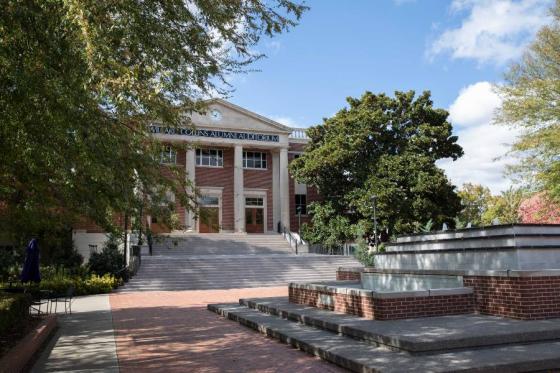 Collins Alumni Auditorium on a sunny day. 