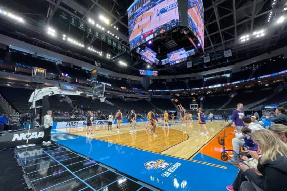 Bisons practicing in the Fiserve Center. 