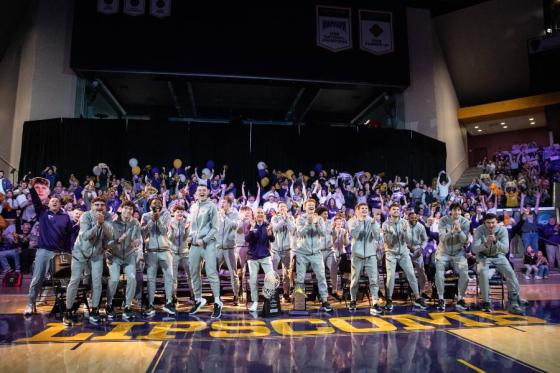 Bisons watching Selection Sunday show and reacting with excitement to finding out who their opponent is. 