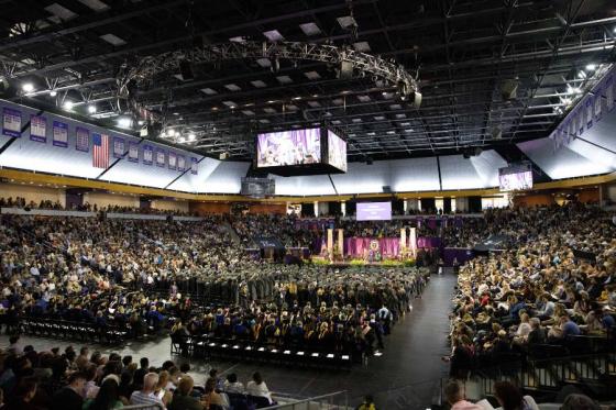 May 2025 undergraduate commencement in a packed Allen Arena. 