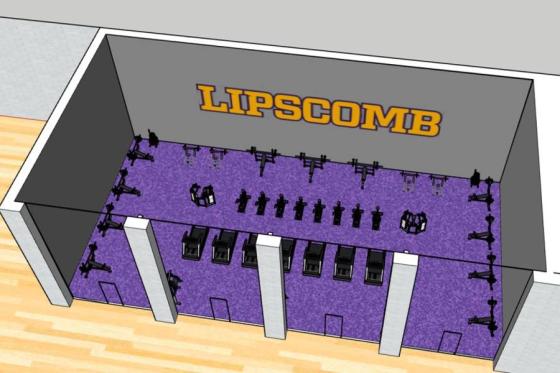 Aerial view rendering of the new weight room in Lipscomb's Student Activities Center. 