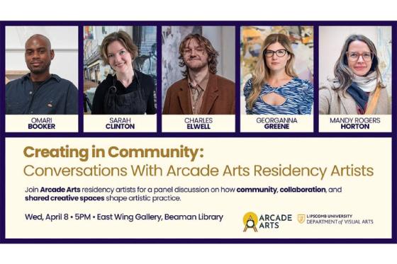 Artwork with photos of five panelists pictured. 