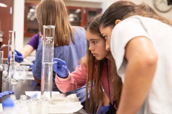 Summer Scholars participants carrying out an experiment in a lab
