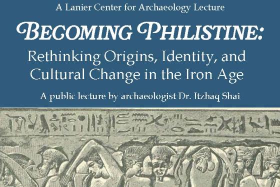 graphic image with stone carvings pictured along with with the title and date of the event, Oct. 6, and the name of the speaker, Dr. Itzhaq Shai.