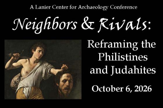 graphic image including a classical painting of David with Goliath's head and the title and date of the event, Oct. 6 at 9 a.m.