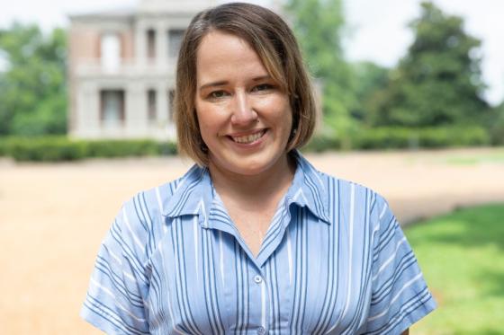 portrait of Emily Nix on the grounds of Two Rivers Mansion
