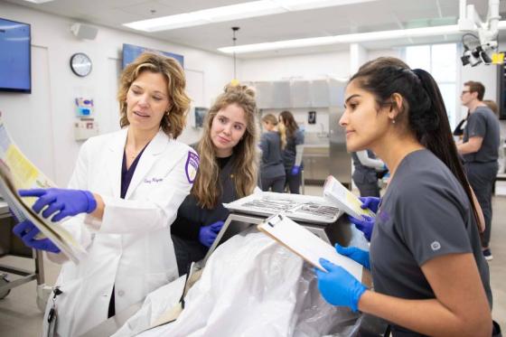 PA faculty member working with student in the lab. 